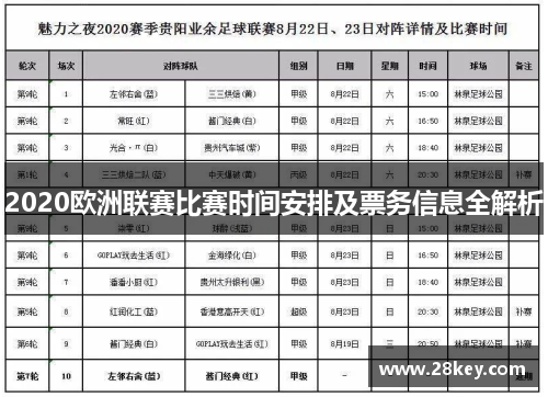 2020欧洲联赛比赛时间安排及票务信息全解析